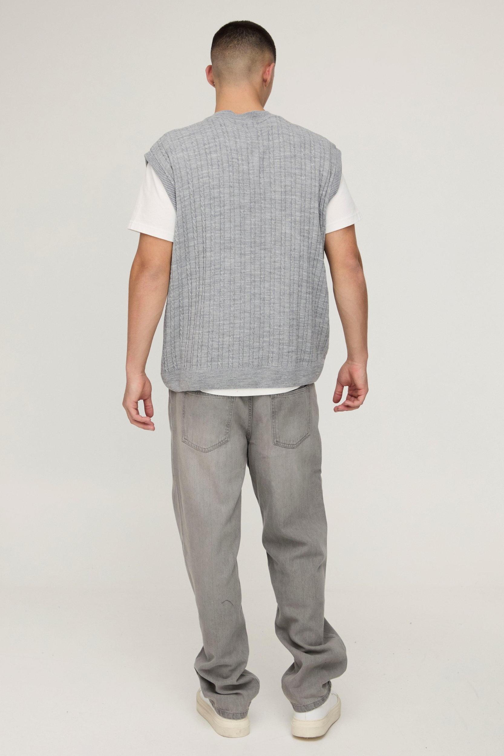 Oversized V Neck Cable Knitted Undershirt | boohooMAN USA Product Image