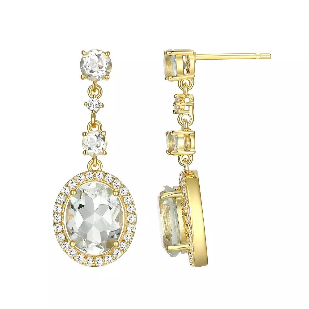 18k Gold Over Sterling Silver Green Amethyst & Lab-Created White Sapphire Drop Earrings, Women's, Gold Tone Product Image