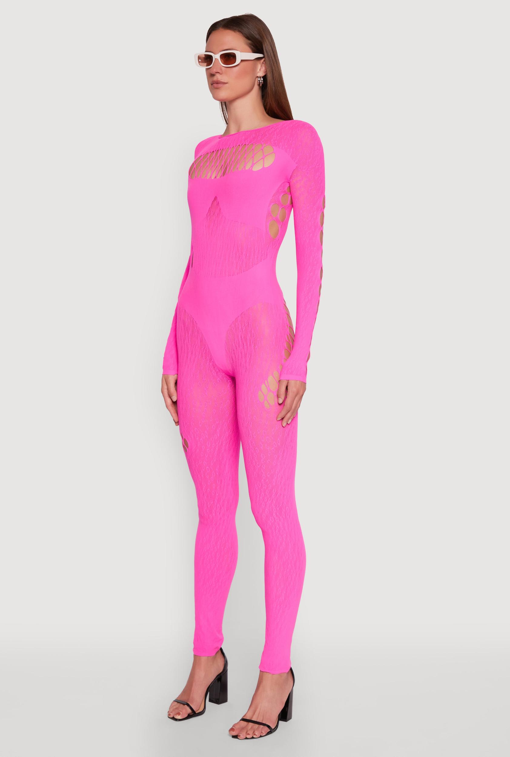 Seamless Leopard Print Laser Cut Fishnet Catsuit Female Product Image