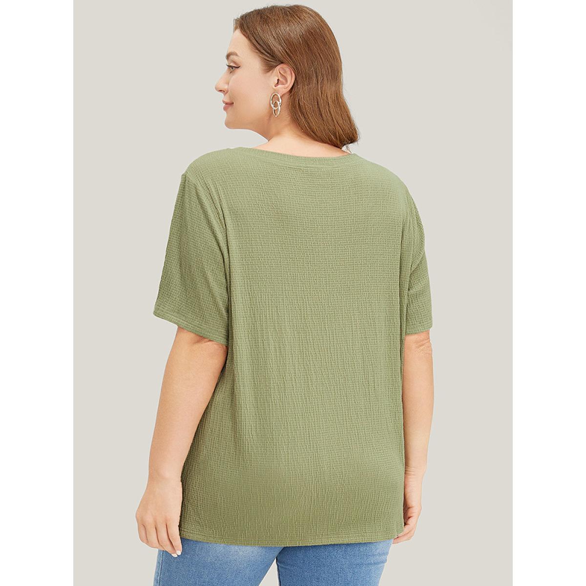 Plus Size Plain Textured Contrast Lace Crew Neck T-shirt Sage Women Elegant Plain Round Neck Dailywear T-shirts BloomChic 30/6X Product Image