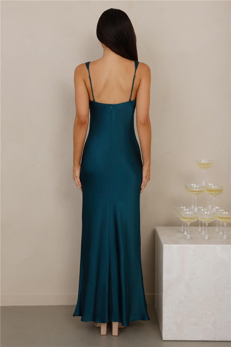 The Isabeau Satin Maxi Dress Teal Product Image