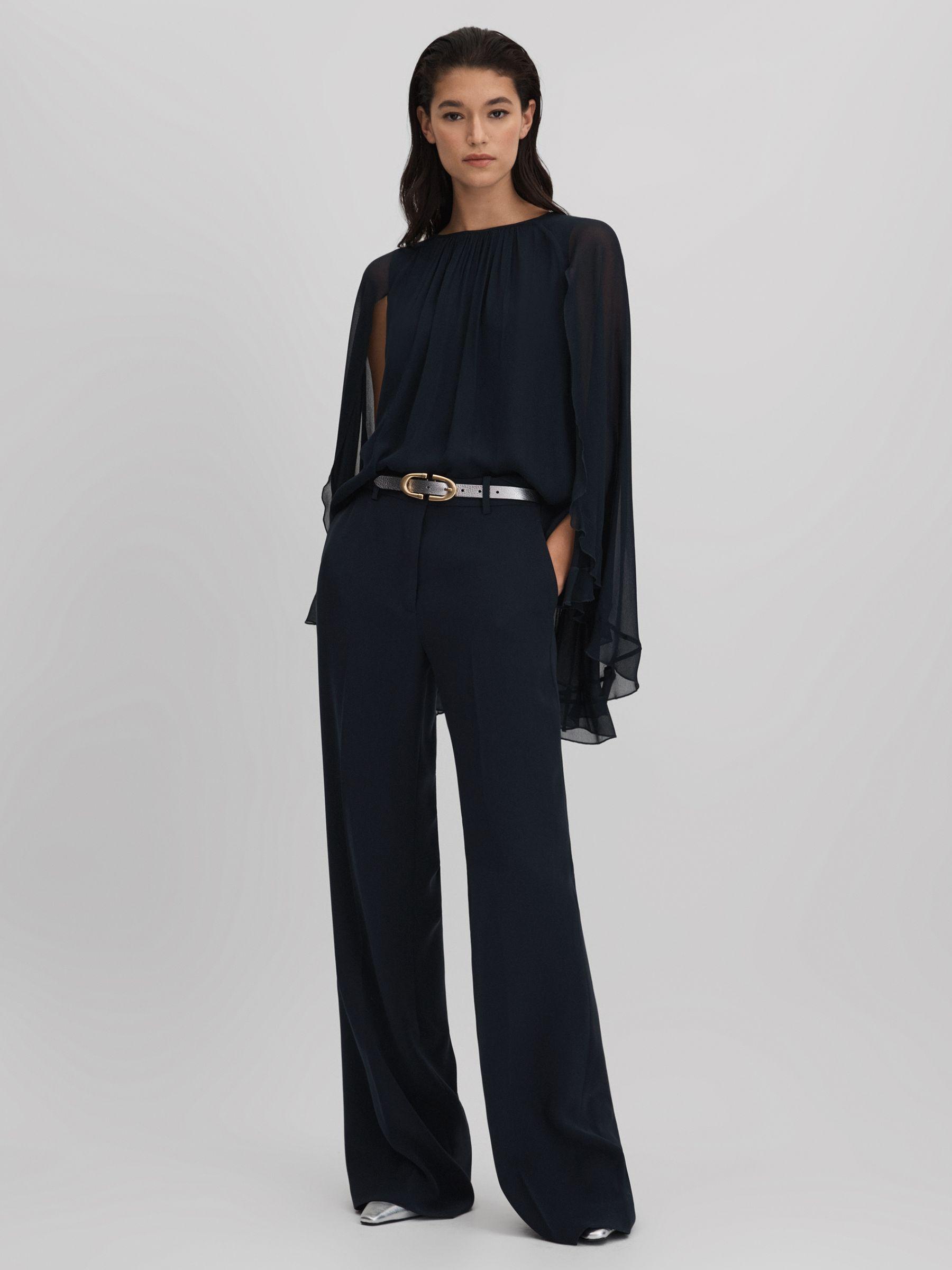 Pleated Cape Style Top in Navy Product Image