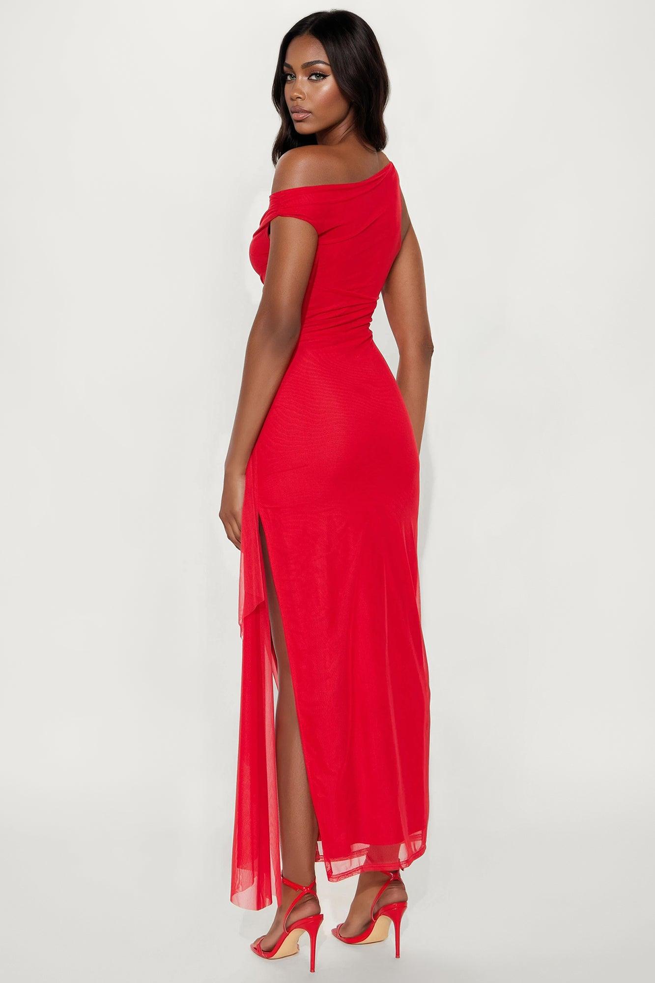 Maria Draped Mesh Maxi Dress - Red Female Product Image