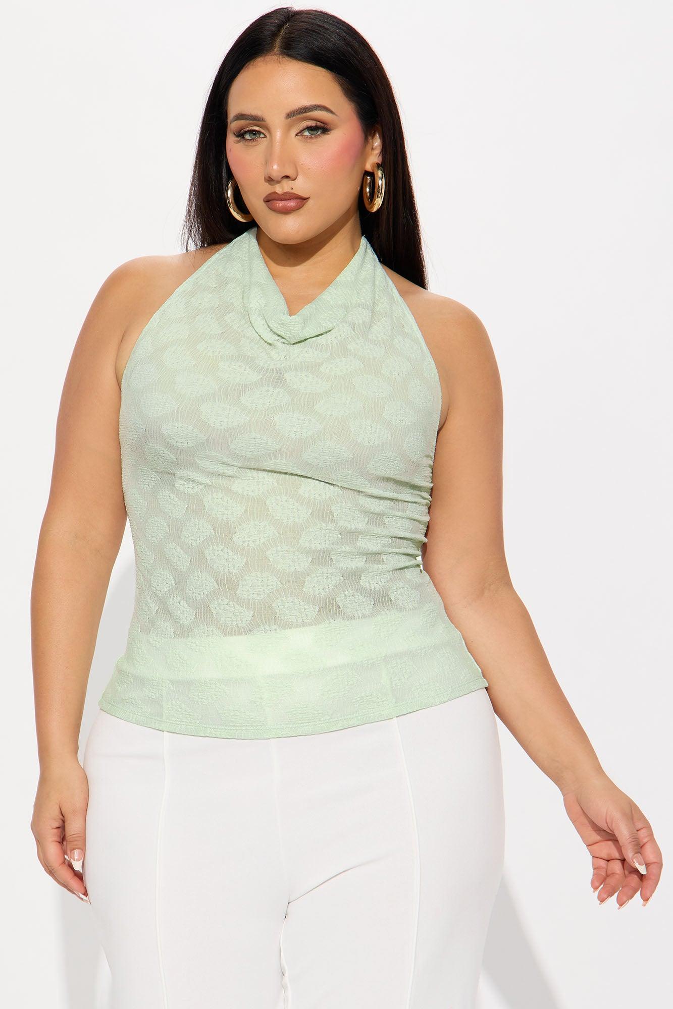 Norah High Neck Halter Top - Sage Female Product Image