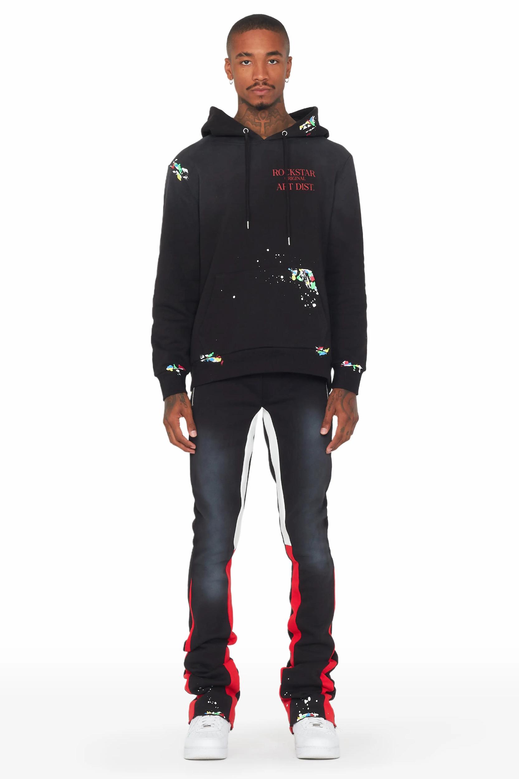 Rockstar Art Dist. Black/Red Hoodie/Stacked Flare Pant Set Male Product Image