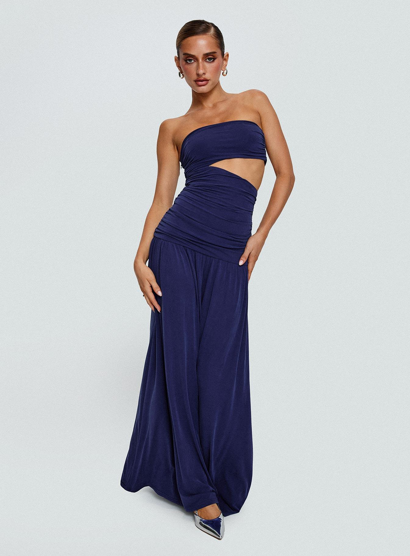 Grandeur Strapless Maxi Dress Navy Product Image