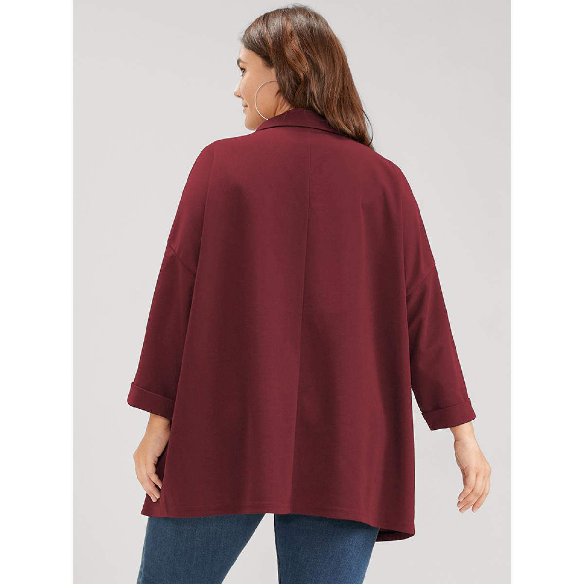 Plus Size Plain Drop Shoulder Cuffed Sleeve Pocket Blazer Burgundy Women Work Plain Pocket Sleeve Long Sleeve Lapel Collar 26/4X Pocket Office Blazers BloomChic Product Image