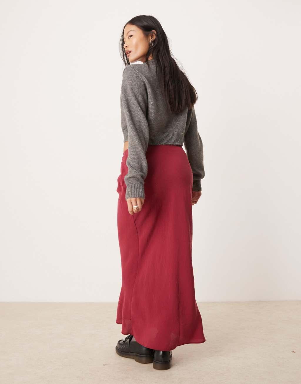 ASOS DESIGN petite bias maxi skirt in red Product Image
