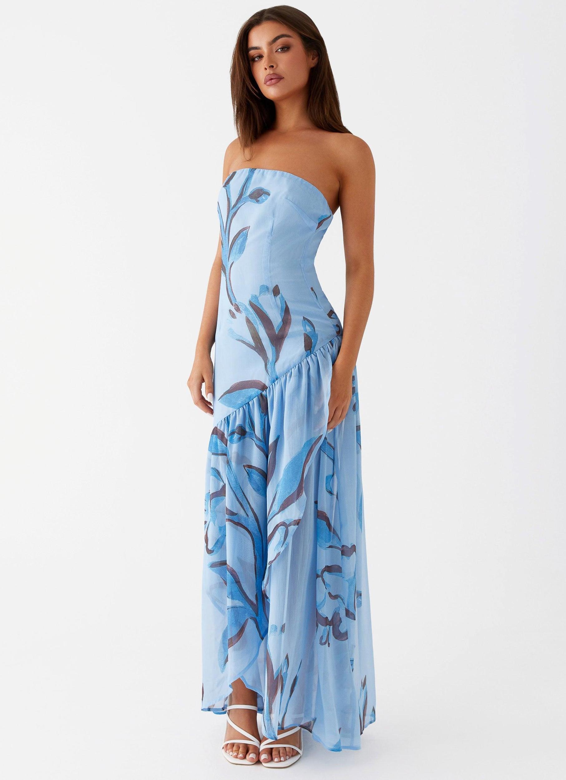 Solaris Strapless Maxi Dress - Blue Floral Product Image