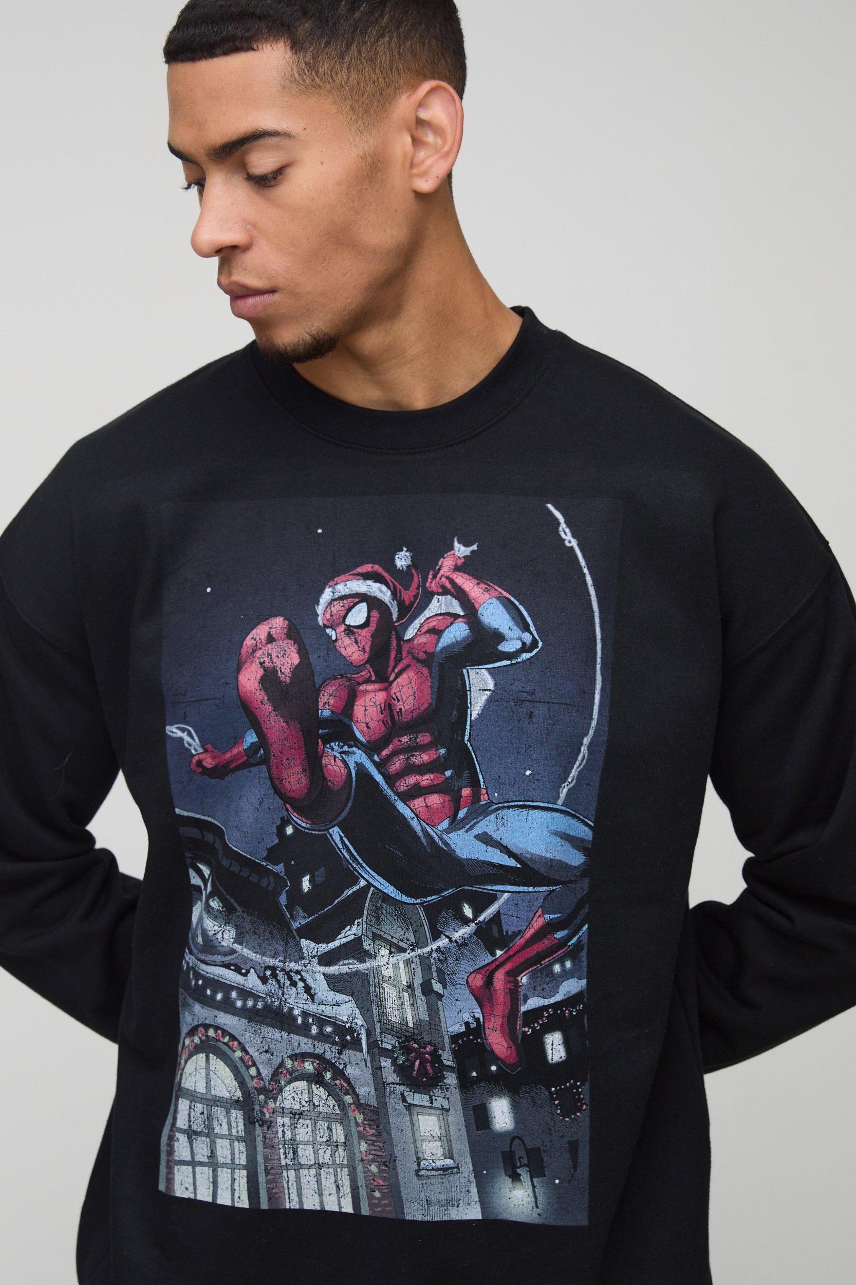 Oversized Spiderman Christmas License Print Sweatshirt | boohooMAN USA Product Image
