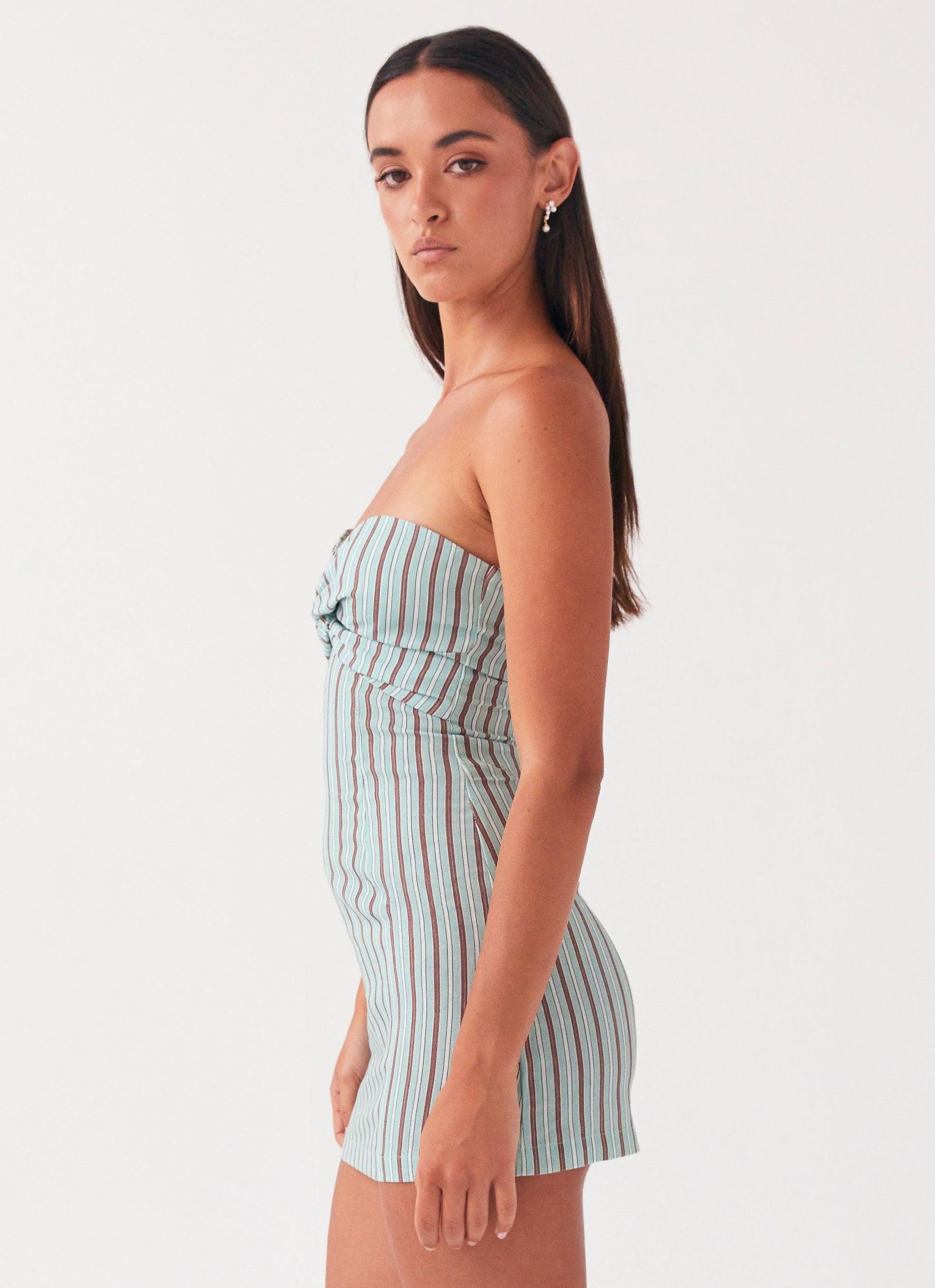 Noline Linen Mini Dress - Coastal Stripe Product Image