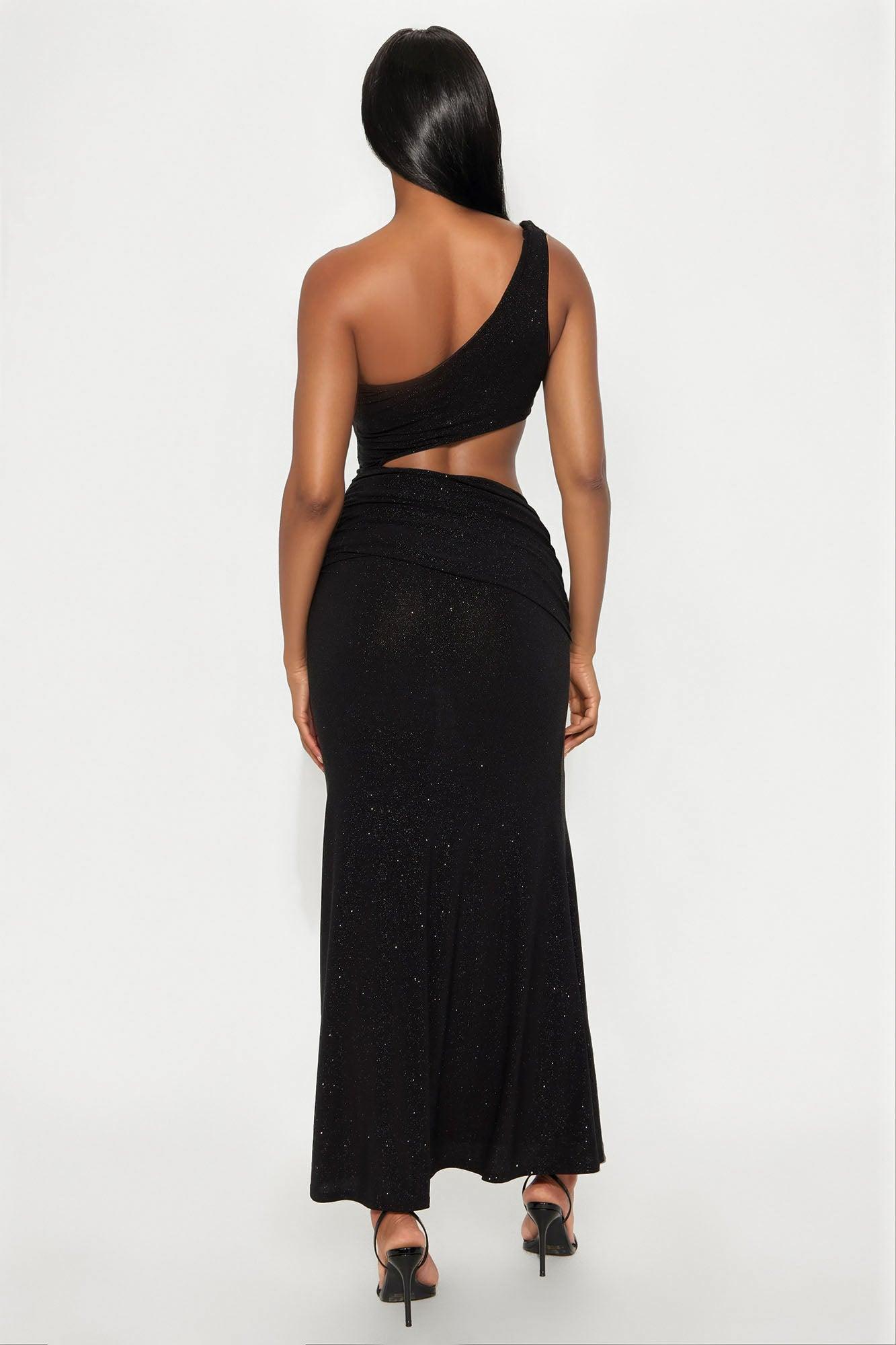 Outside For The Night Glitter Maxi Dress - Black Female Product Image