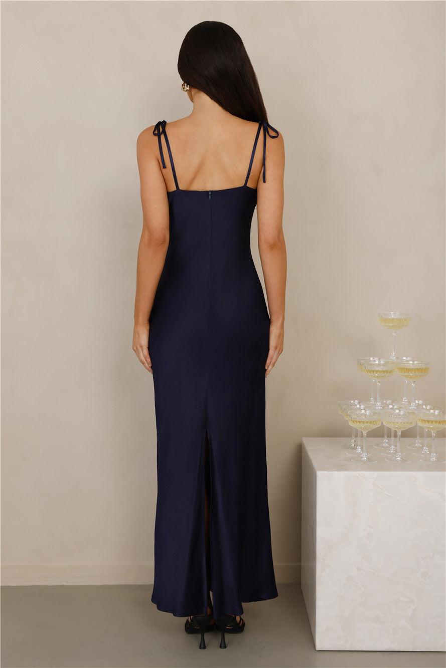The Penelope Cowl Satin Maxi Dress Navy Product Image