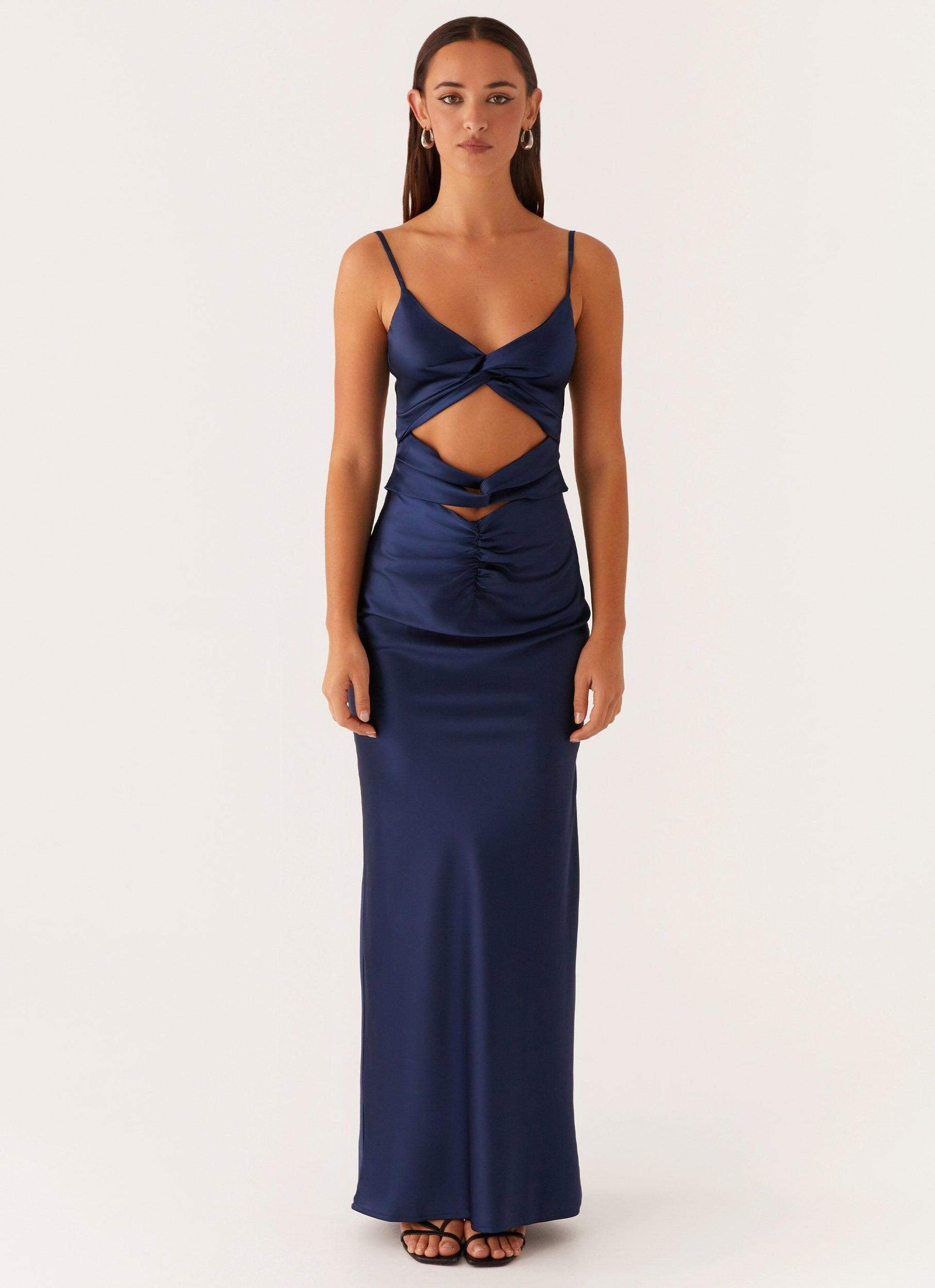 Stormie Satin Maxi Dress - Navy Product Image