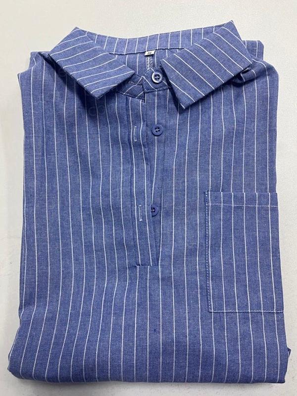 Long Sleeves Striped Lapel Maxi Dresses Product Image