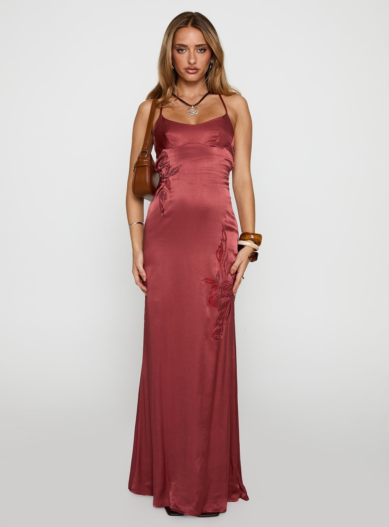 Catch You Up Beaded Maxi Dress Red Product Image
