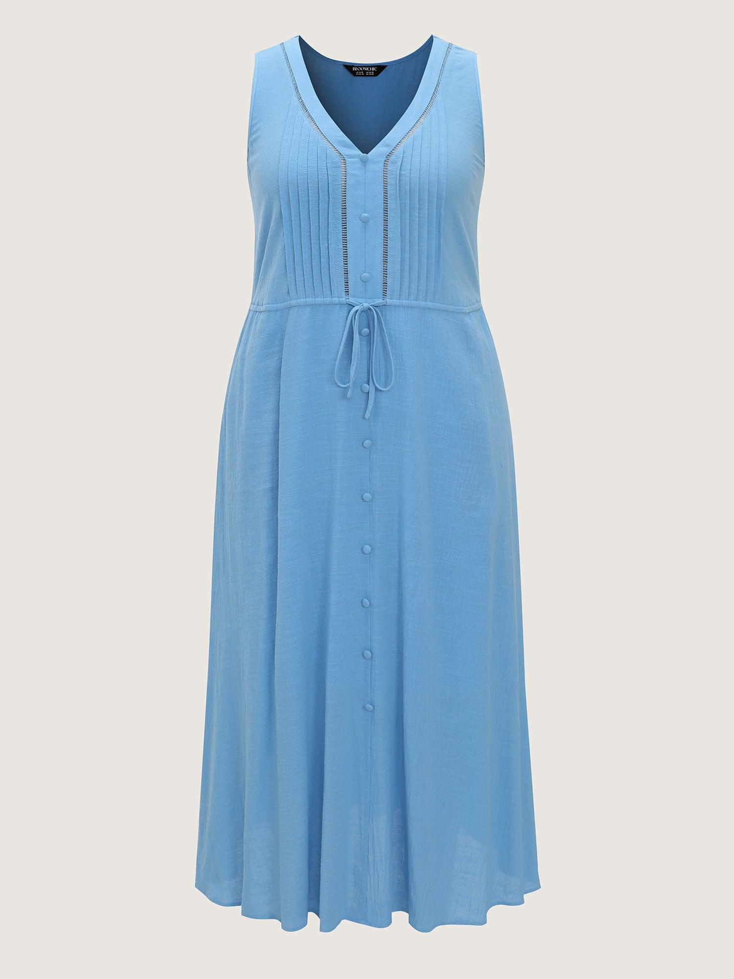 Cotton Pleated Bodice Button Detail Maxi Dress Female Product Image