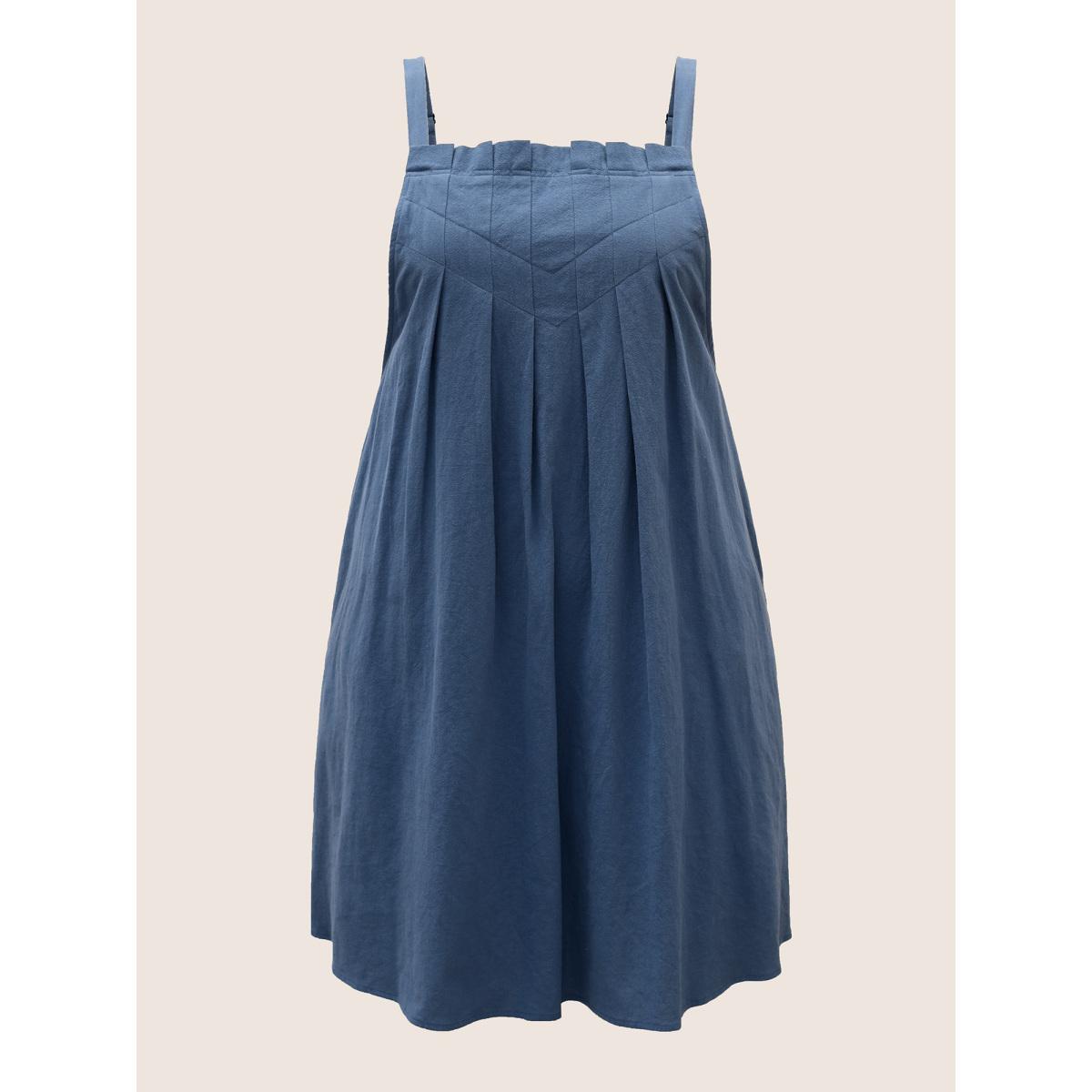 Plus Size Plain Pleated Pocket Sleeveless Dress Cerulean Women Casual Non Sleeveless Curvy BloomChic 30/6X Product Image