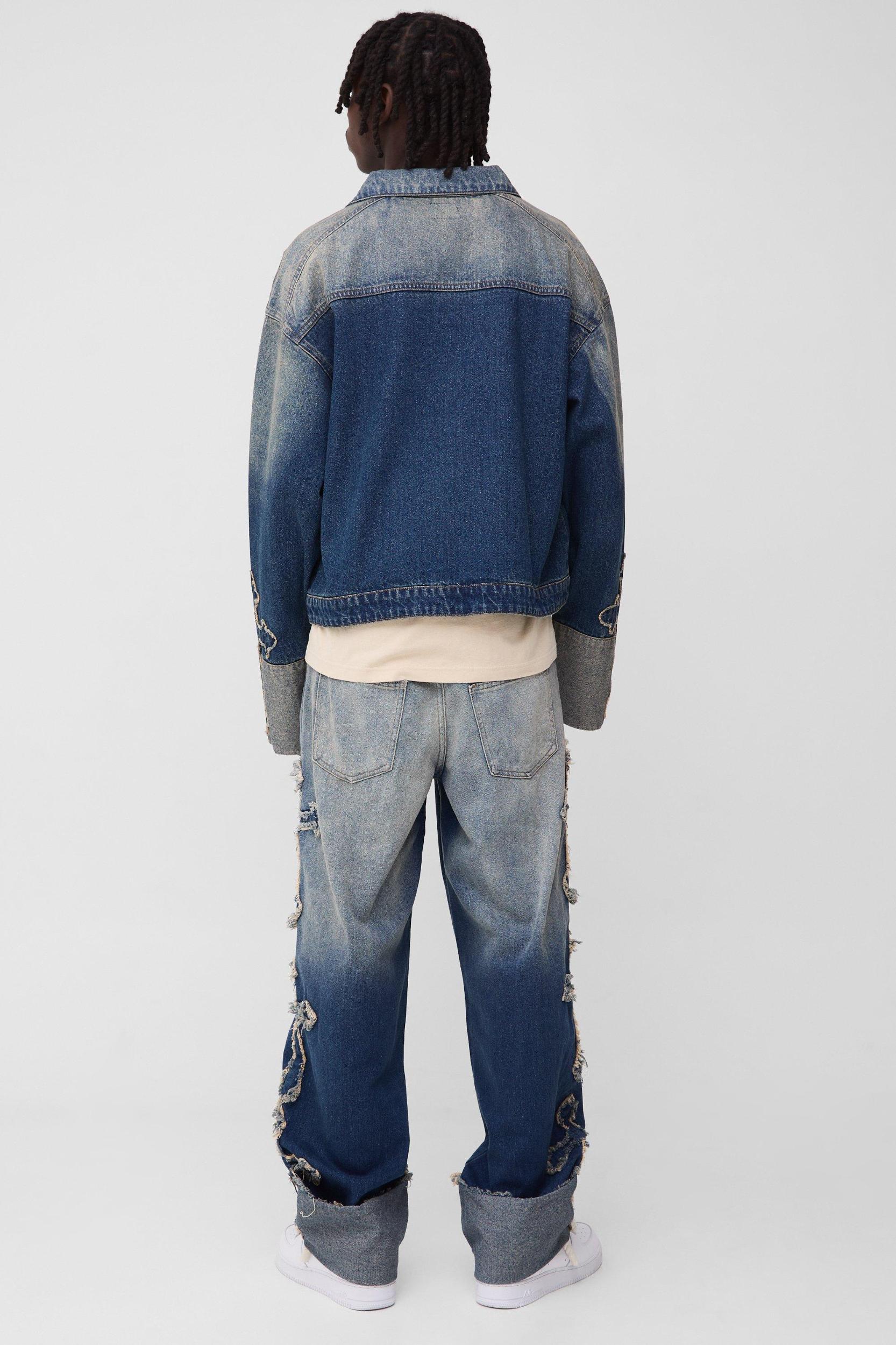 Relaxed Rigid Cross Applique Denim Jeans | boohooMAN USA Product Image