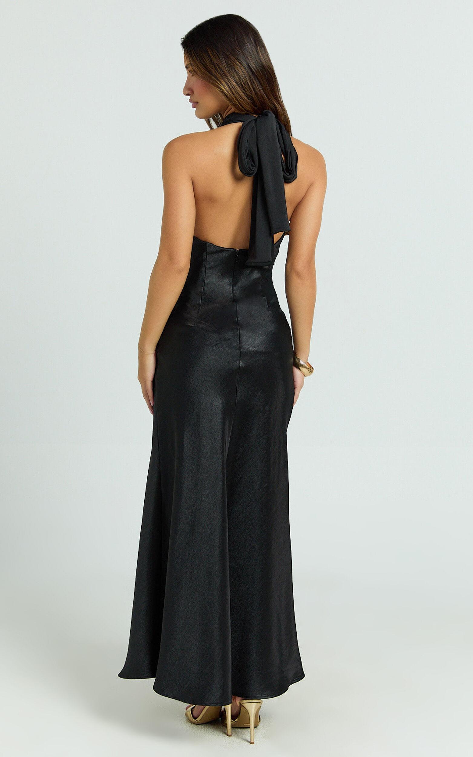 Kali Maxi Dress - High Halter Circle Skirt Dress in Black Product Image