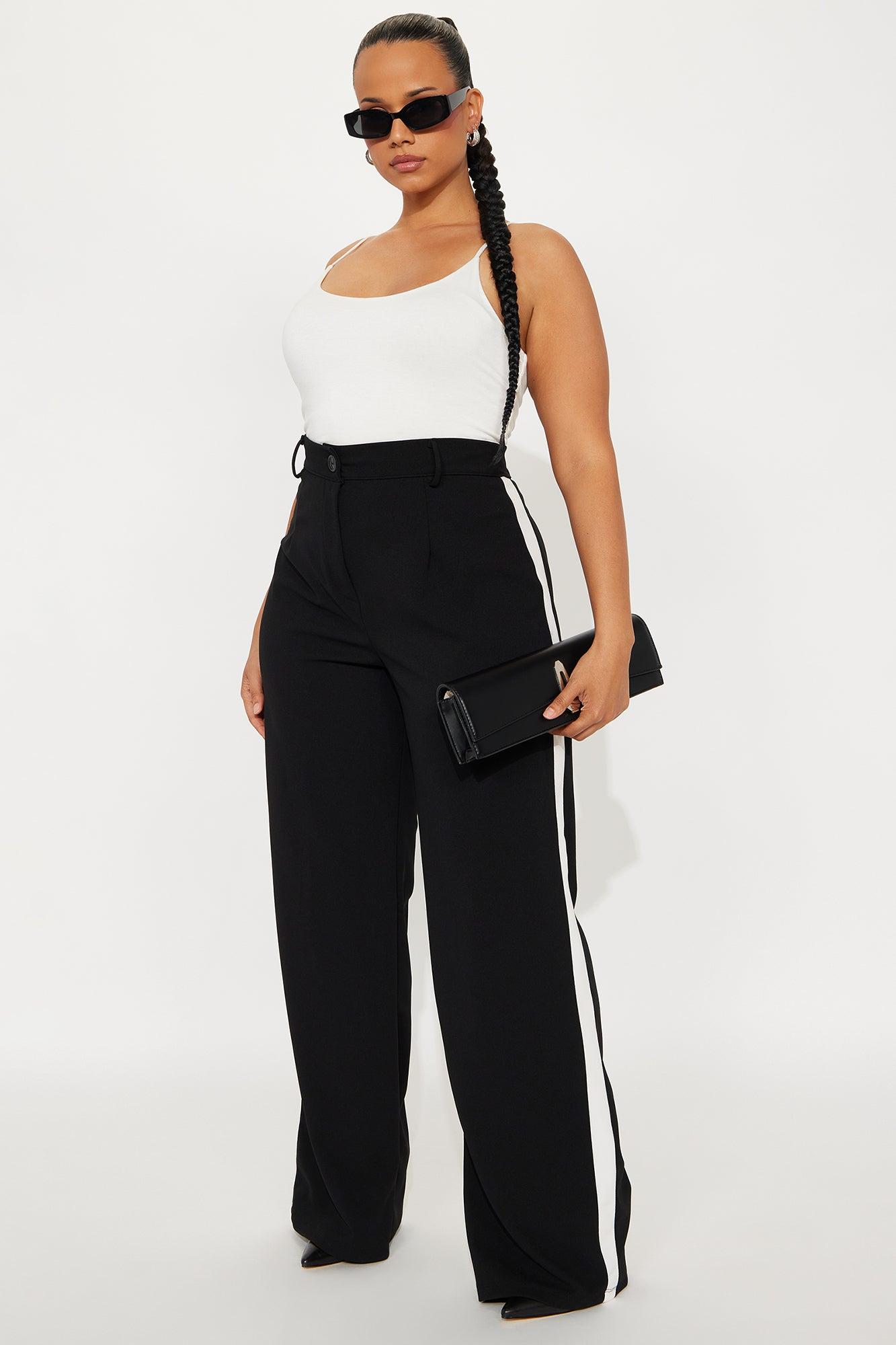 This Is My Lifestyle Wide Leg Crepe Trouser Pant - Black/White Female Product Image