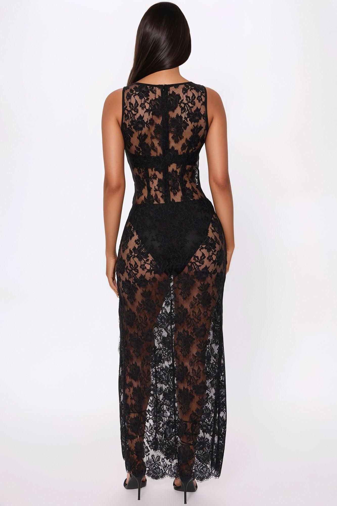 Kelsey Lace Sheer Sleeveless Maxi Dress - Black Female Product Image