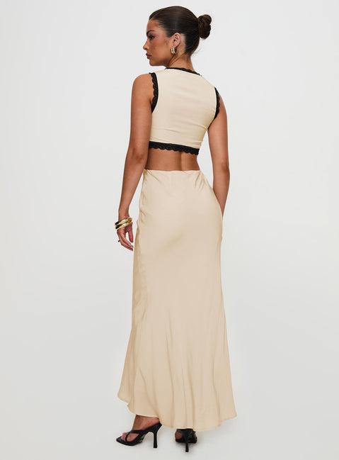 Keila Lace Trim Maxi Dress Cream / Black Product Image