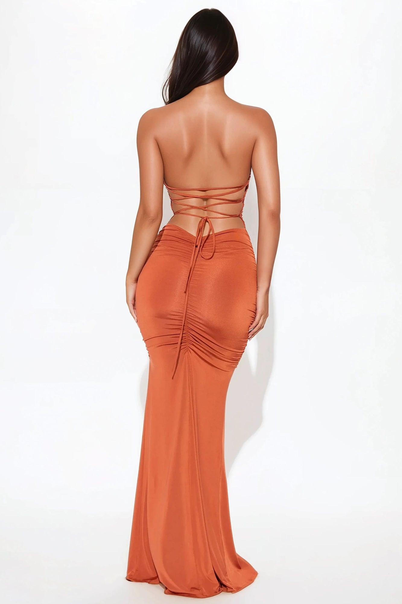 Chloe Ruched Strapless Maxi Dress - Bronze Product Image