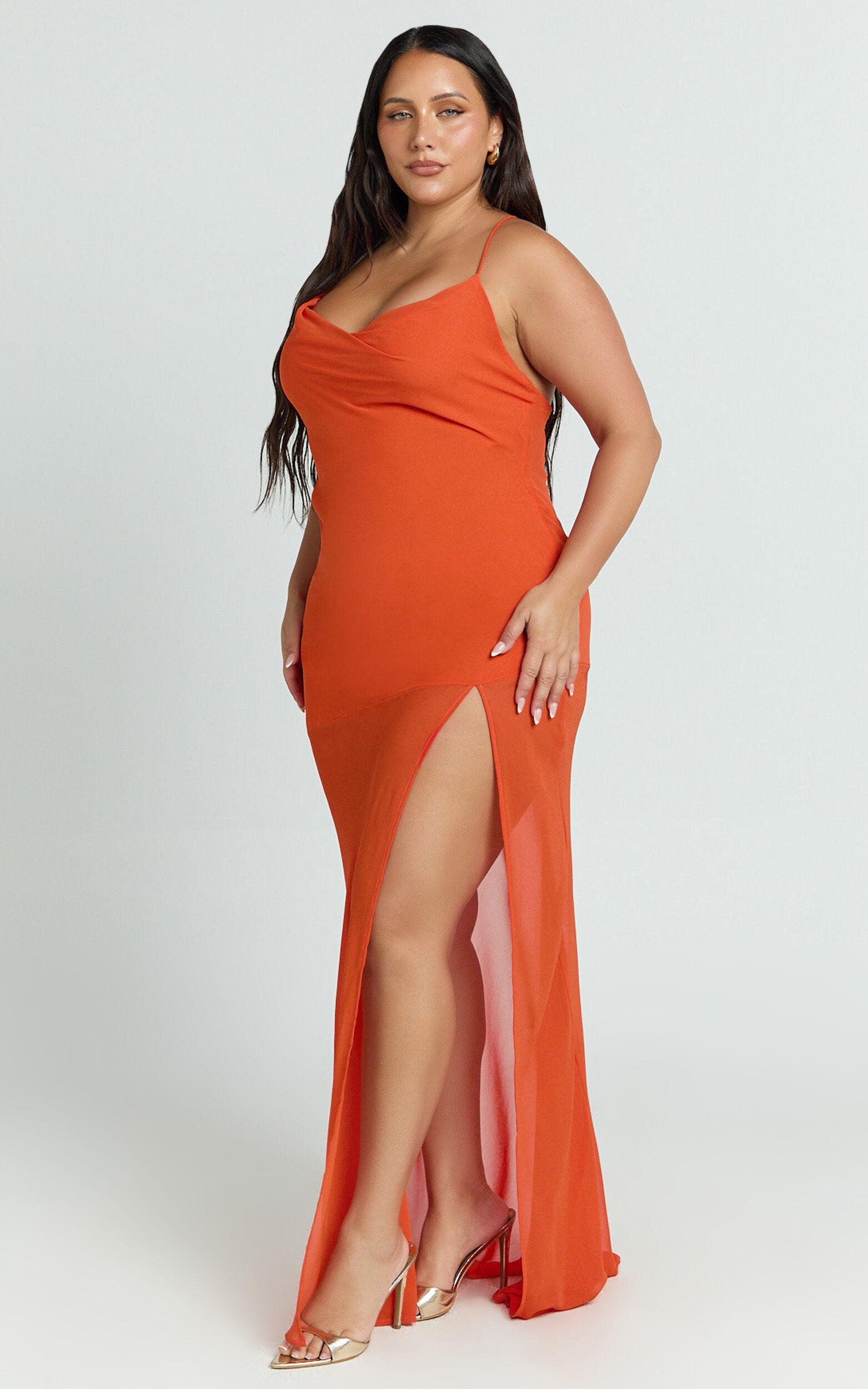 Talia Maxi Dress - Cowl Neck Low Back Dress in Orange Product Image