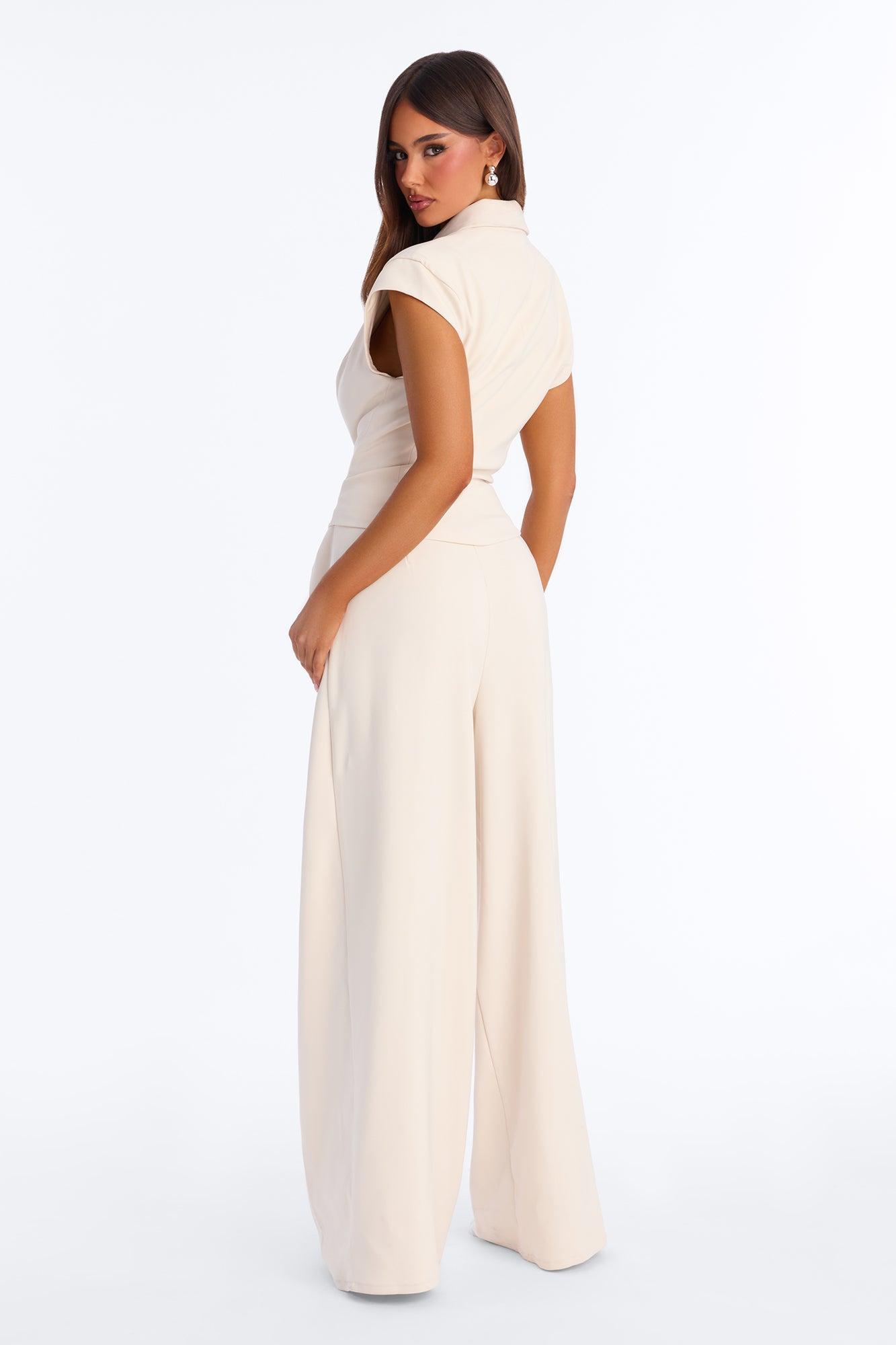 Prestige And Pleated Wide Leg Jumpsuit - Beige Female Product Image