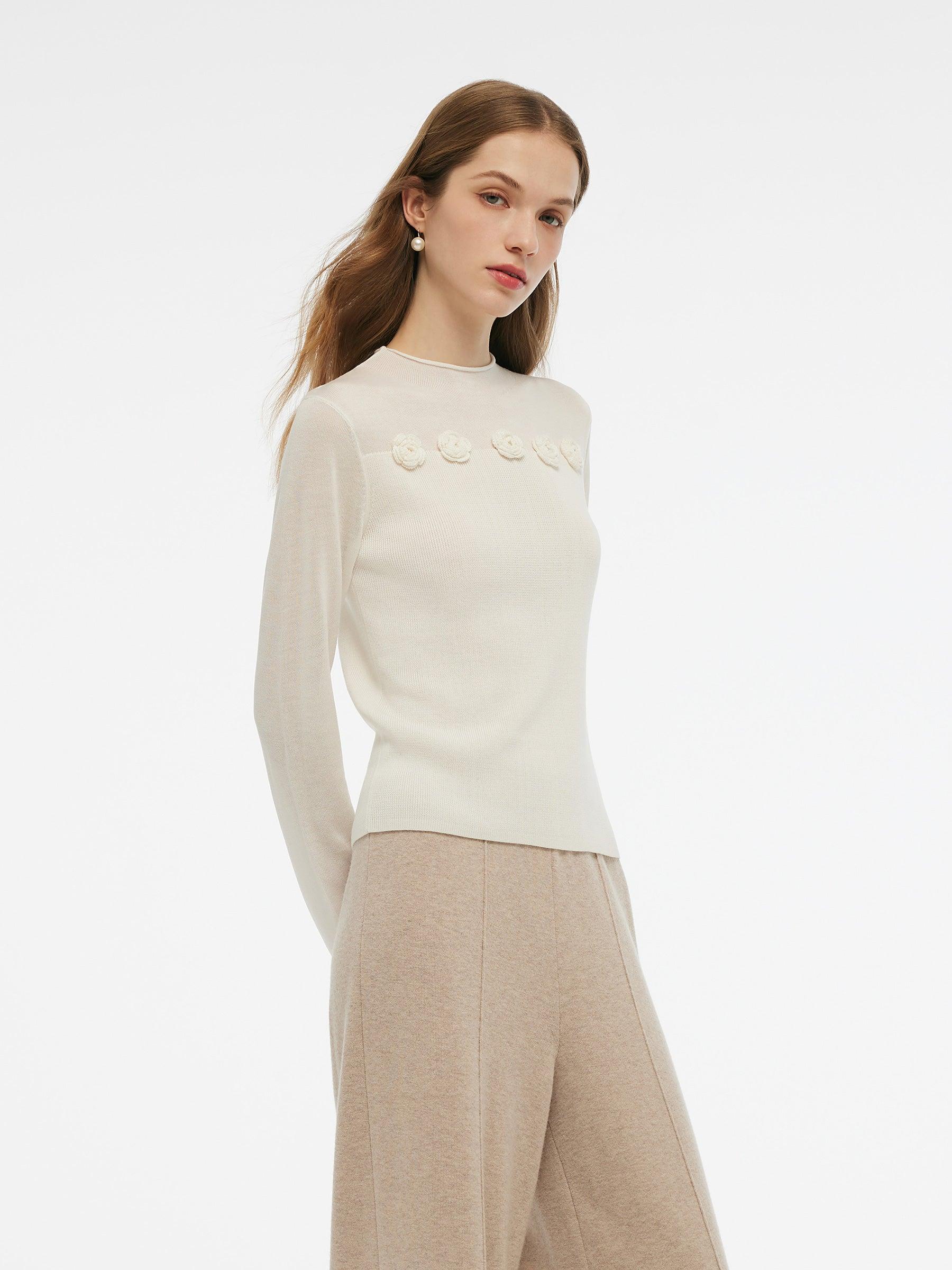 Tencel Wool Blend Women Flower Knit Top Product Image