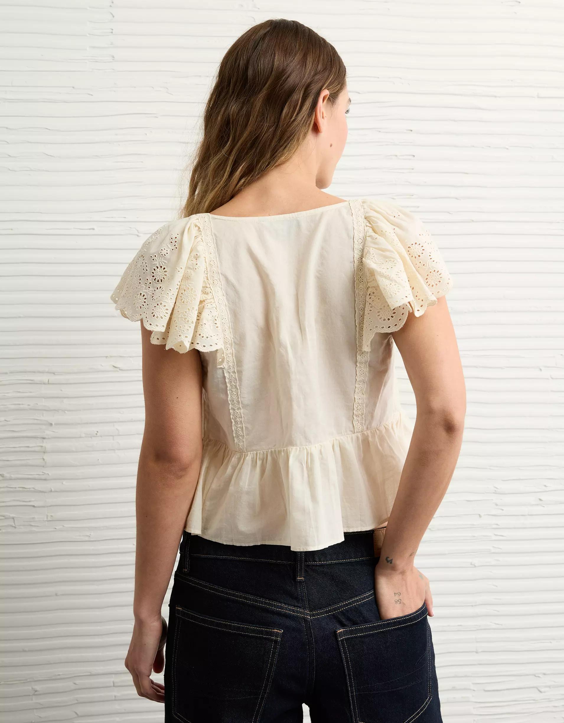 AE Cap Sleeve Eyelet Blouse Product Image