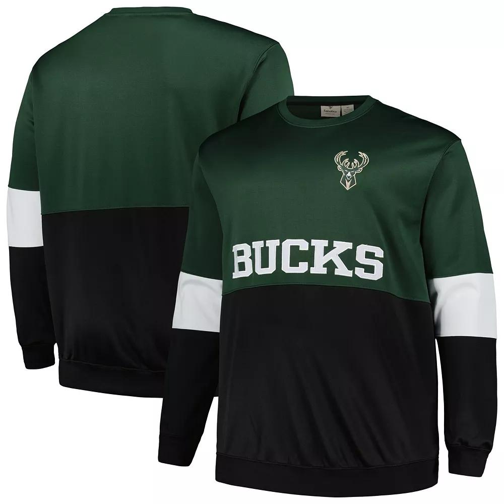 Men's Fanatics Branded Hunter Green/Black Milwaukee Bucks Big & Tall Split Pullover Sweatshirt,  Product Image