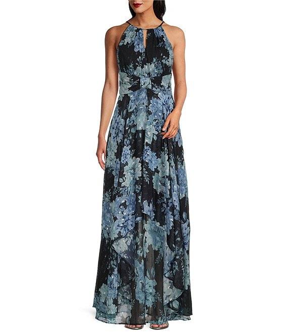 R & M Richards Halter Keyhole Floral Chiffon Maxi Dress Product Image