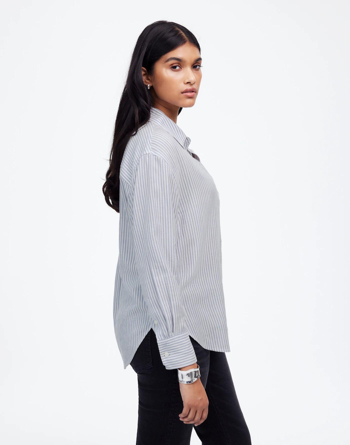 Drapey Long-Sleeve Popover Shirt in Stripe Product Image
