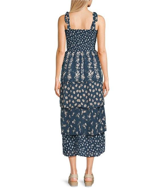 Midnight Doll Sleeveless Floral Printed Tiered Midi Dress Product Image