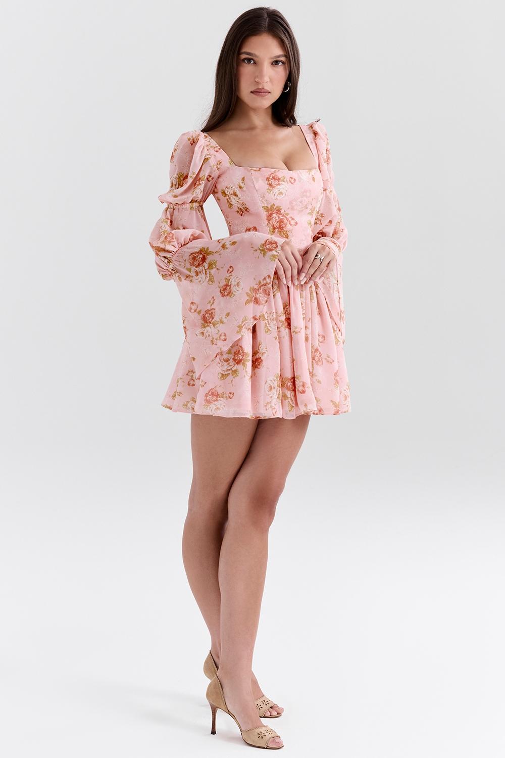 Sancia  english vintage rose print puff sleeve mini dress Product Image