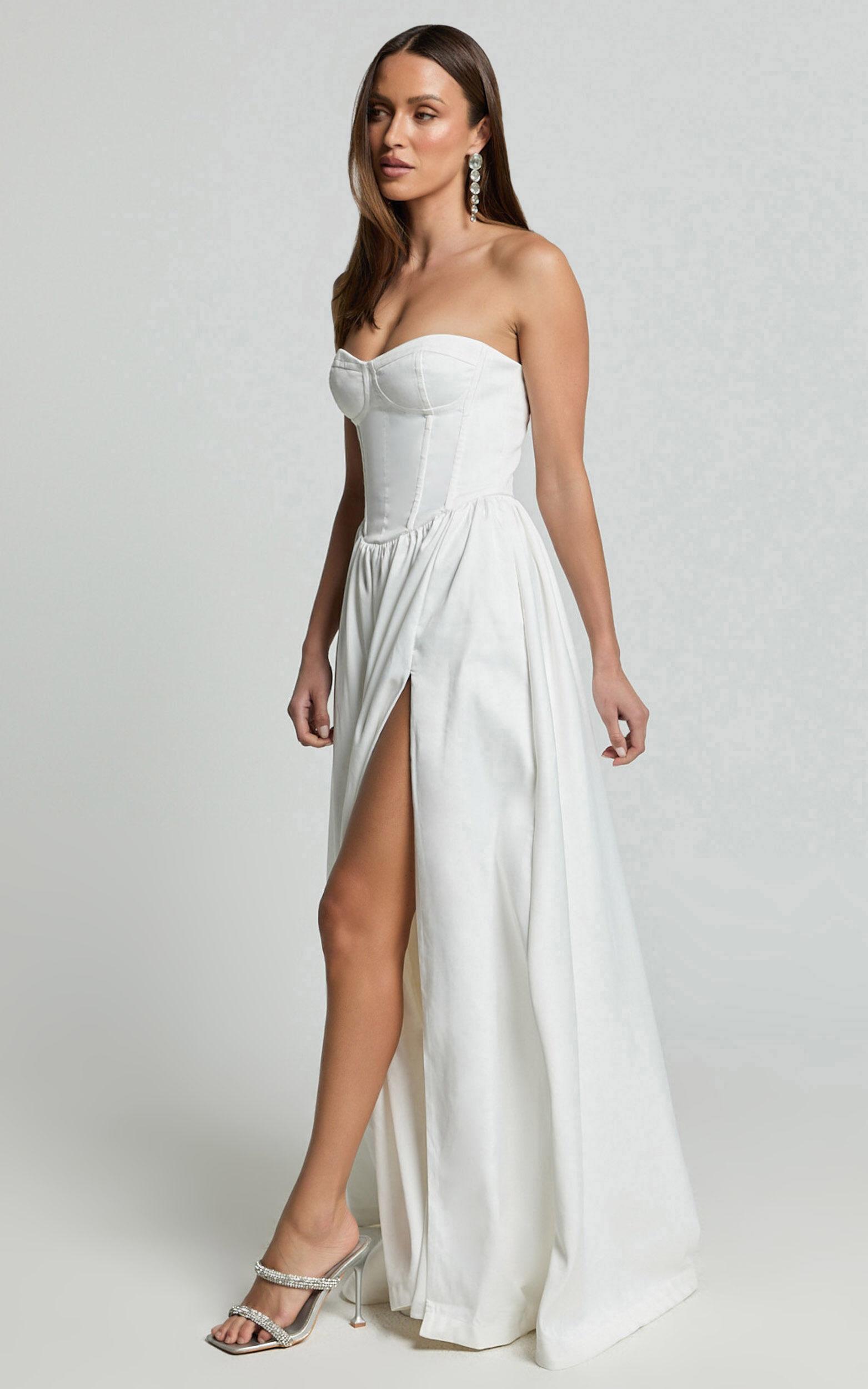 Vivian Maxi Dress - Strapless Corset Front Split Dress in Ivory Product Image