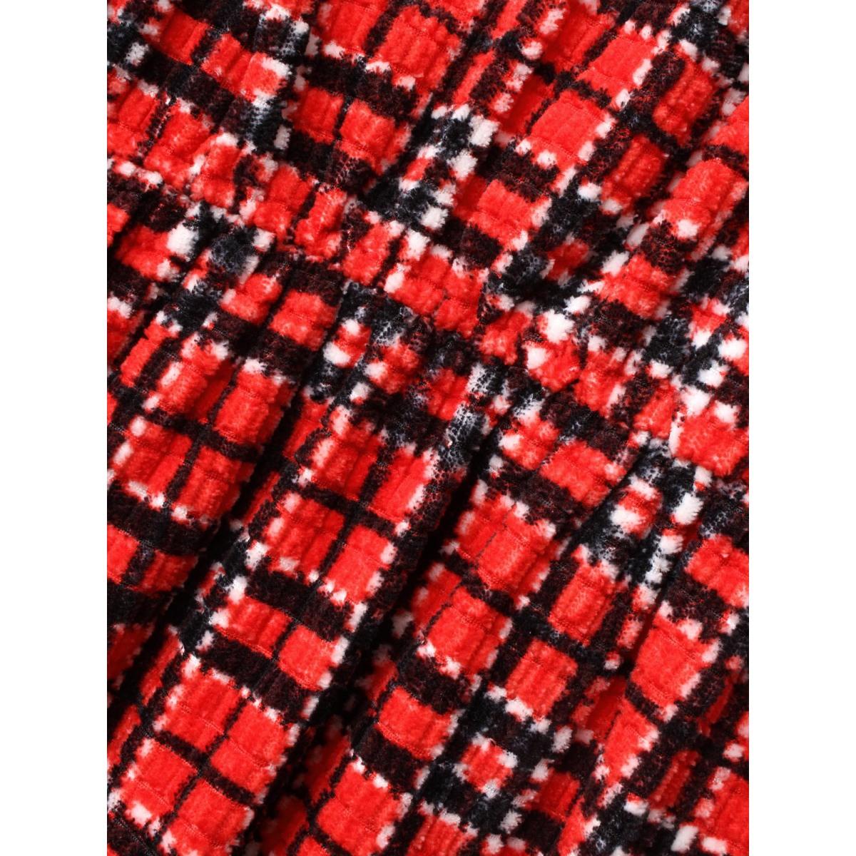 Plus Size Plaid Pinafore Elastic Waist Midi Dress Scarlet Women Elegant Texture Square Neck Sleeveless Curvy BloomChic 26/4X Product Image