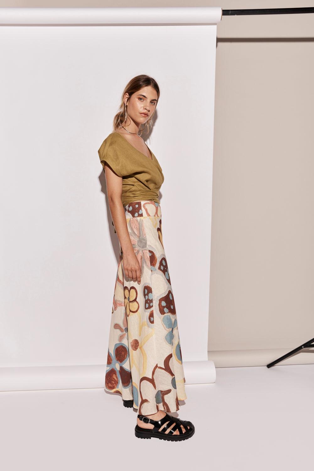 Zoé Linen Maxi Skirt Flower Product Image