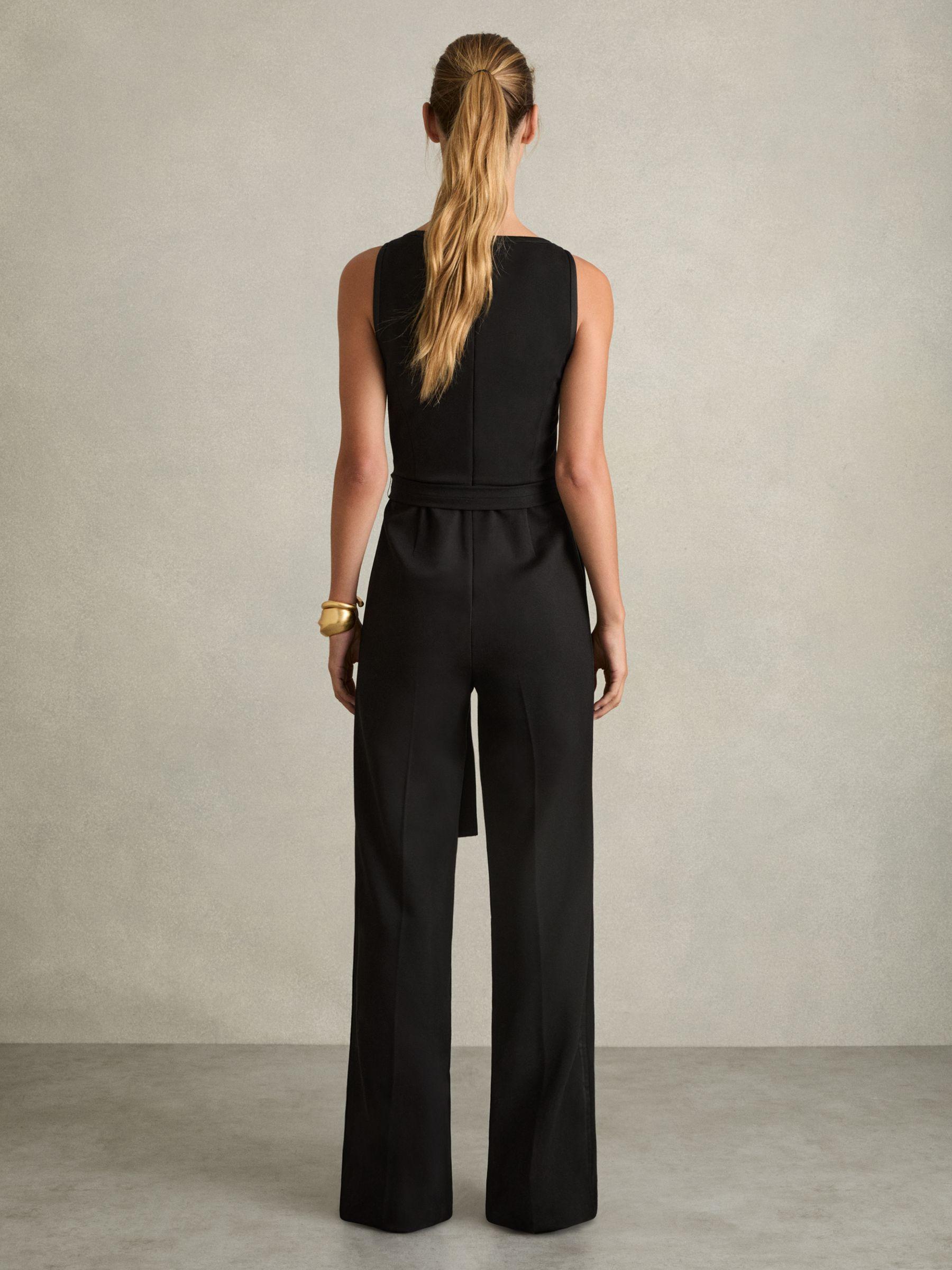 Wide-Leg Sleeveless Jumpsuit With Curved Neckline in Black Product Image