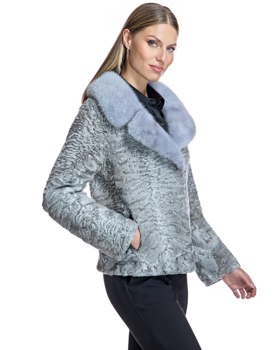 Swakara Lamb Jacket with Mink Notch Collar-Maximilian Product Image