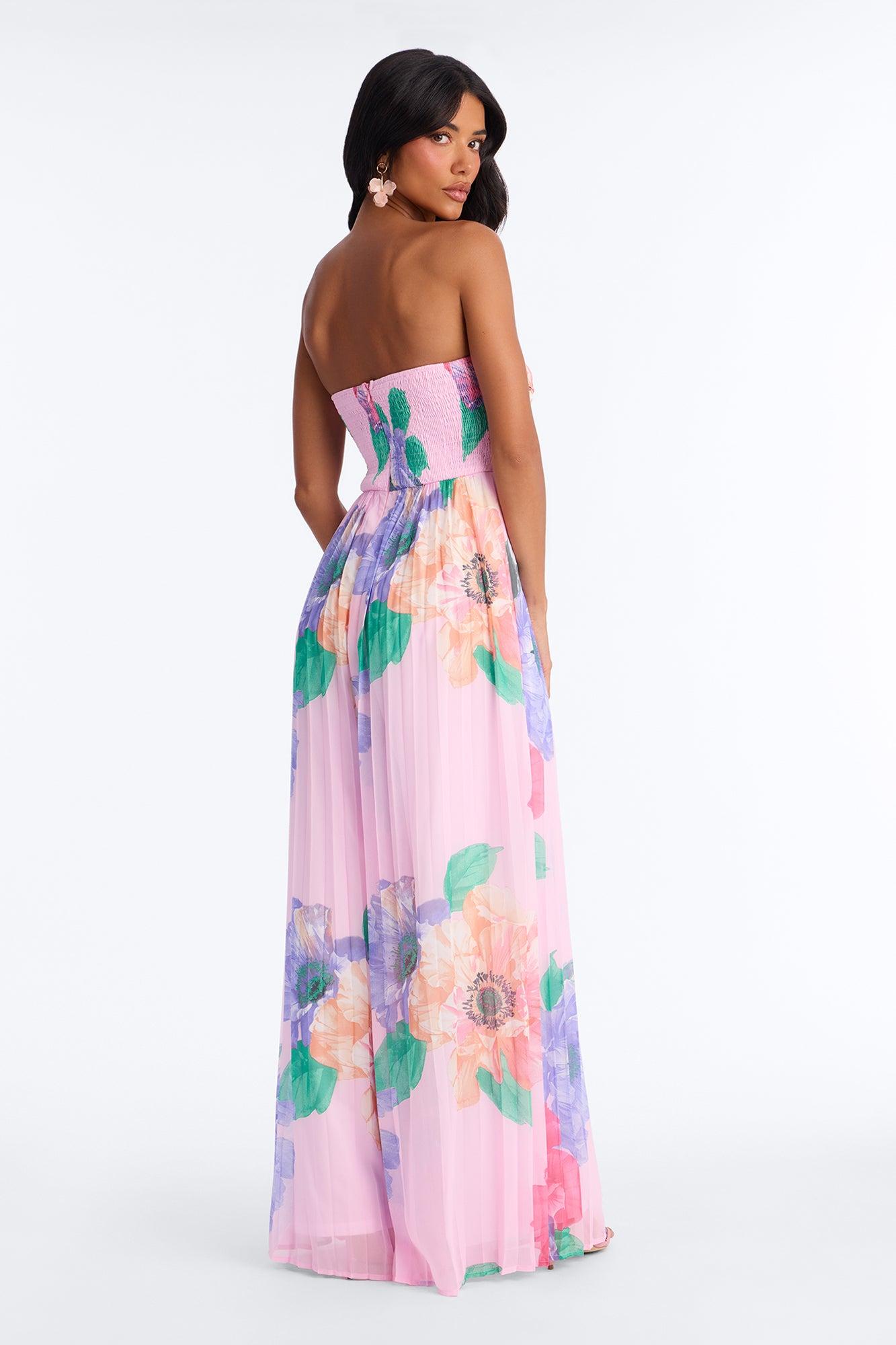Chelley Chiffon Floral Wide Leg Jumpsuit - Pink Female Product Image