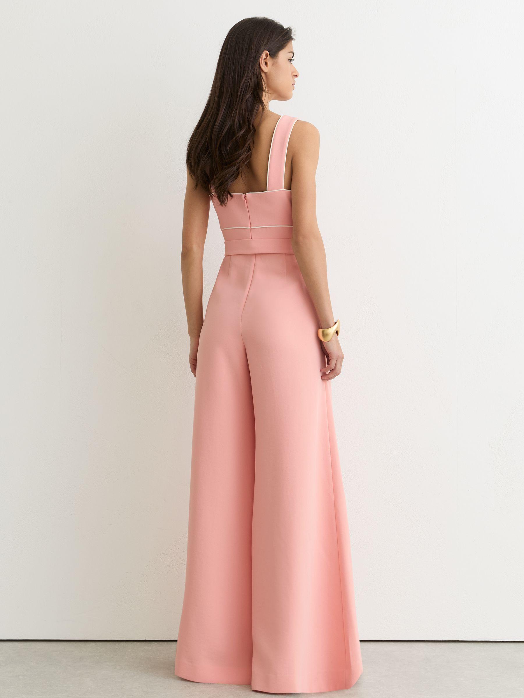 Tipped Wide-Leg Belted Jumpsuit in Pink Product Image