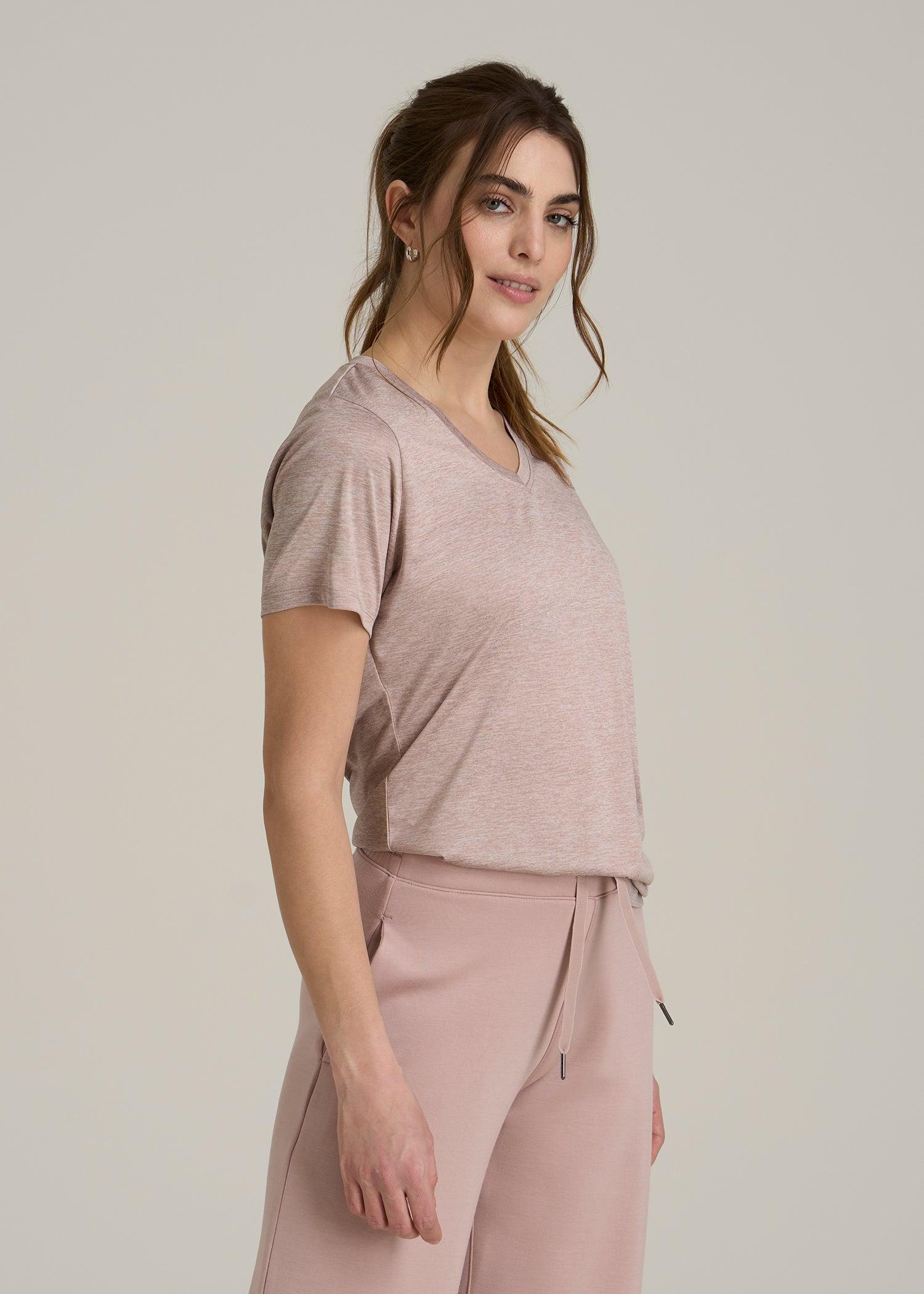 Short Sleeve Active V Neck T-Shirt for Tall Women in Desert Rose Mix Female Product Image