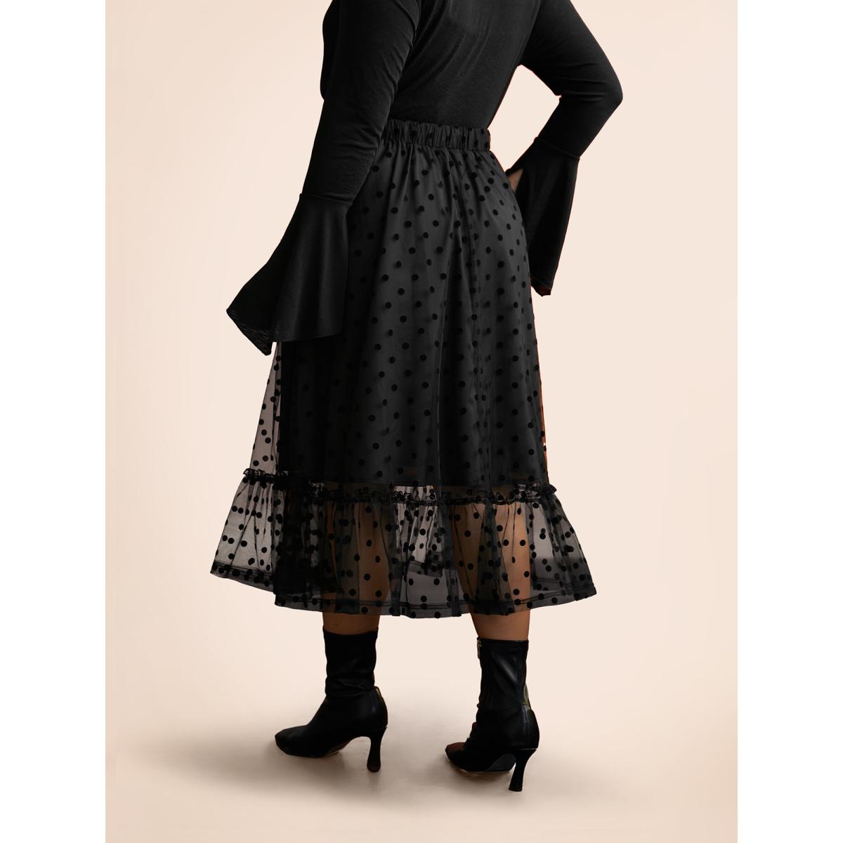 Plus Size Polka Dot Textured A-Line Midi Skirt Women Black Elegant See through No stretch Side seam pocket Everyday Skirts BloomChic 18-20/2X Product Image