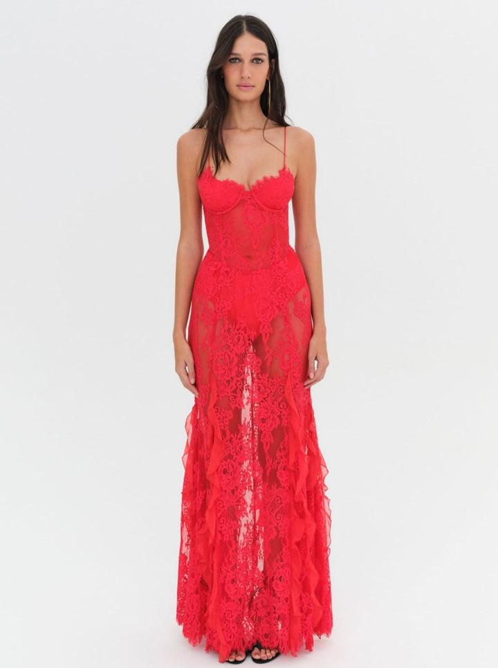 Shirley Lace Maxi Dress — Red Product Image