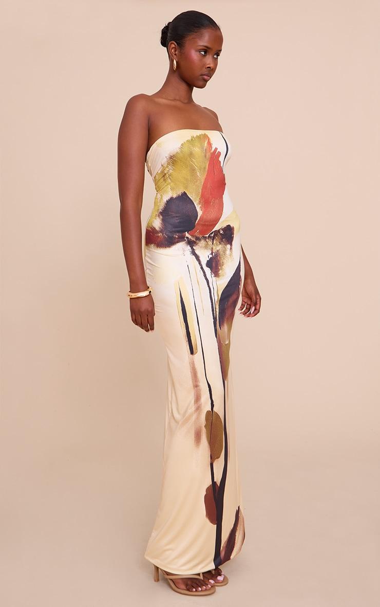 Cream Printed Bandeau Maxi Dress Product Image