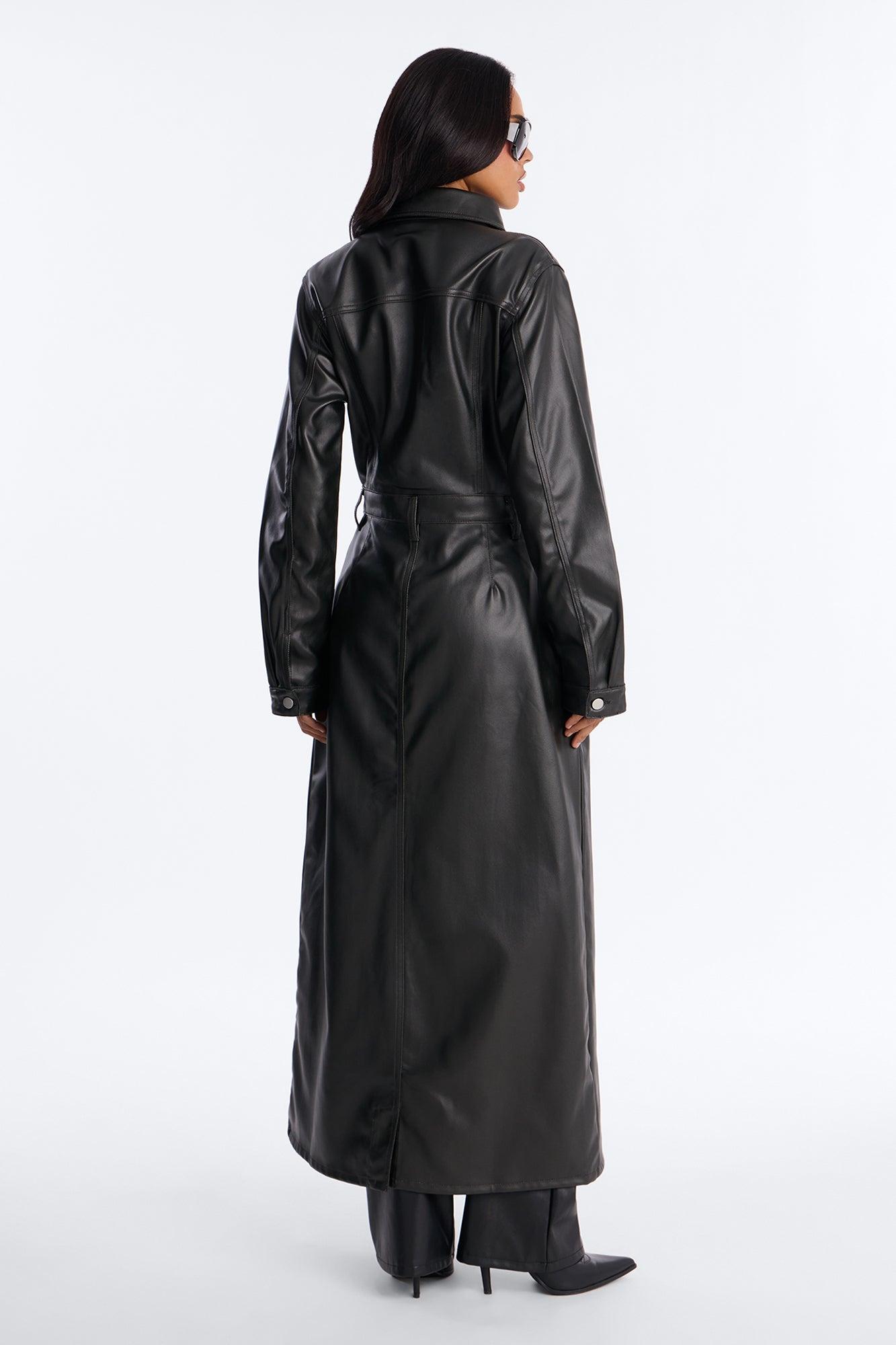 Into The Night Coated Denim Trench Coat - Black Female Product Image