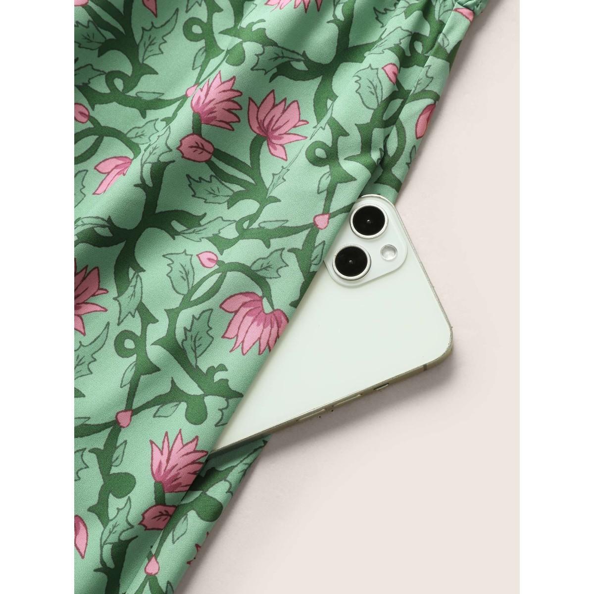 Plus Size Boho Print Shirred Ruffle Cap sleeve Dress Palemauve Women Resort Shirred V-neck Cap Sleeve Curvy BloomChic 22-24/3X Product Image